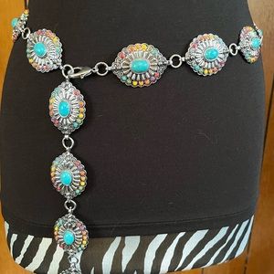 Mini Multi-color Western Style Concho Chain Belt